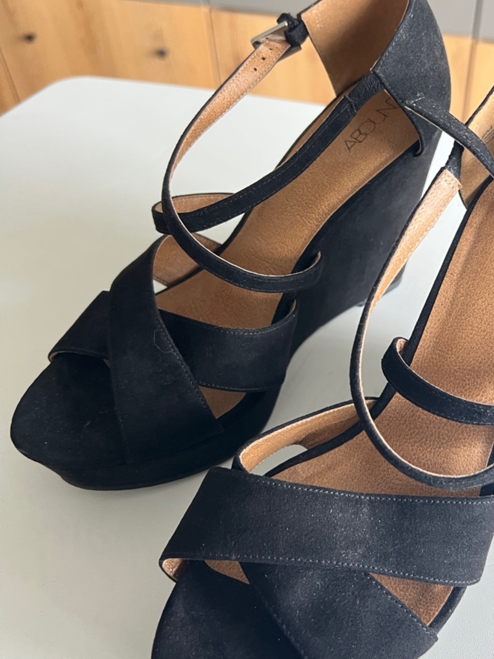 Abound Black Suede Crisscross Wedge Sandals